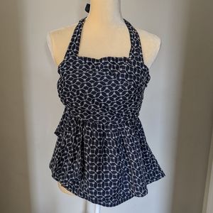 Anthropologie Navy and White Halter Top